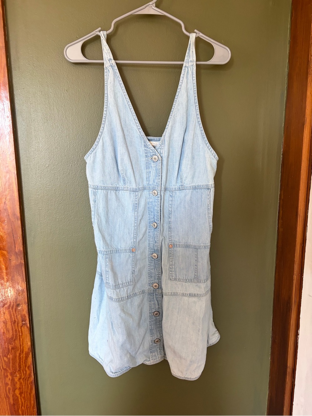 We The Free Light Blue Denim Mini Dress with Button Front